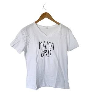 Mama Bird white v-neck tee, size XL